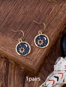 MONLOTTI 1 đôi bông tai nữ mặt trời mặt trăng sao cổ điển, trang sức Boho phương Tây, bông tai tròn vàng nhỏ đơn giản Đơn hàng của tôi đã mua gần đây - Vàng - Xem 8