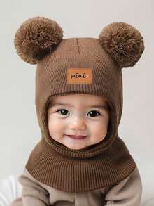 1 件装 0-8 岁幼儿双球针织帽 婴儿猫咪图案 男女童针织帽 儿童冬季保暖拉法帽 - 彩色 - 查看 8