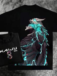 Pure Cotton Men's Anime T-Shirt – Otaku Chic Manga Majesty Realm Fandom Flair Geek Groove Fashion Statement For Anime Lovers, Cool Graphic Tee For Fans, Stylish Casual Wear,  Pop Culture Apparel, Must-Have For Anime Enthusiasts - 黑色 - 查看 1