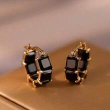 1 Pair Square Green Synthetic Zirconia Women's Hoop Earrings, Suitable For Christmas, Valentine's Day, Parties, Daily Wear, All Seasons