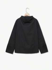 New Solid Color Spring, Summer And Autumn One-Shoulder High Collar Long Sleeve Top Casual Black - Black - View 4