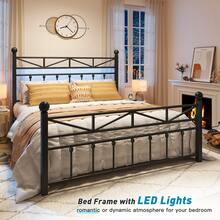 EnHomee 54" LED Bed Frame With Tall Headboard & Footboard Metal Bed Frame With Under Bed Storage No Box Spring Needed,Noise-Free, Christmas Decor, Furniture House Decor, Black - 黑色 - 查看 8