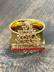 1pc 2026 New Christmas Tree, Snowman, Star, Letter Design Ring, Gold Metal Zirconia, Elegant Party & New Year Gift For Women & Men