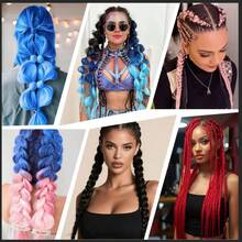 2 Packs Tinsel Red Ponytail Extension With Tie, Tinsel Colored Braided Ponytail, Red DIY Festival Wacky Rave Braids, 26 Inch - Multicolor - View 7