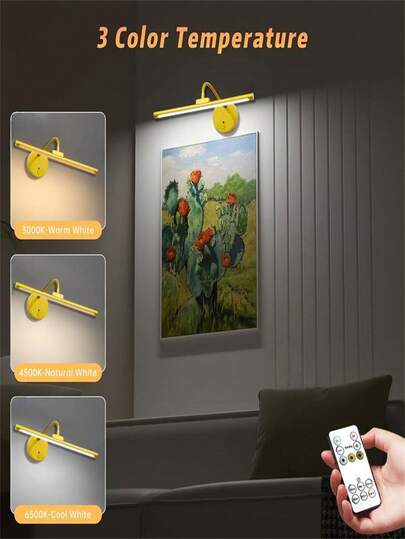 1pc Wall Lamp, Photo Light, With Remote Control, Rechargeable, Three Color Adjustable, Touch, Magnetic Installation, Vanity Light, Angle Adjustable(1800mAh)
