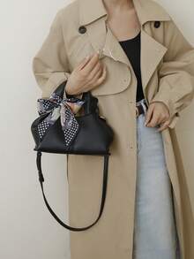 Women's Handbag, Cloud-Shaped Soft Bag With Elegant Simplistic Lychee Texture, Suitable For Carrying, Crossbody, Matching Scarf, Suitable For Women, Girls, College Students, Shopping, Commuting - Black - View 2