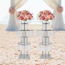 2PCS Flower Stand, Crystal Flower Stand, 5-Tier Acrylic Flower Stand,43.3in Height Metal Pedestal Stands For Table Chandelier Centerpiece Wedding, Party Events Home Decor - Clear, Silver - 查看 2