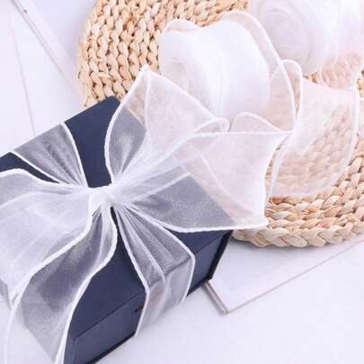 2pcs Semi-Transparent Organza Ribbons, Ruffled Design, Suitable For Bouquet Wrapping, Cake Decoration, Wedding, Bow Making, Ribbon Decor, Holiday Party Decoration, Hair Accessory Making, Cake Baking Decoration, Etc.