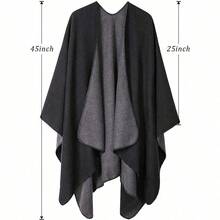 Women's Warm Shawl Wrap Cape Winter Cardigan Sweaters Open Front Poncho - A2-黑色 - 查看 5