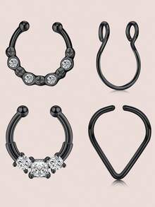 4 Pcs Fake Septum Rings Hoop Stainless Steel Non Piercing CZ Septum Jewelry Fake Nose Rings Clip On Septum Rings Fake Septum Piercing Body Jewelry For Women Men Daily Wear - Fake Septum Ring - View 3