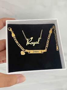1 Stück Zirkonia Blumen personalisiertes Namens-Schmuckset, süßer 2000er Herbst-Casual-Stil, einzigartiges personalisiertes Geschenk, geeignet für den täglichen Gebrauch, Homecoming-Saison - Gold ohne Anhänger - View 7