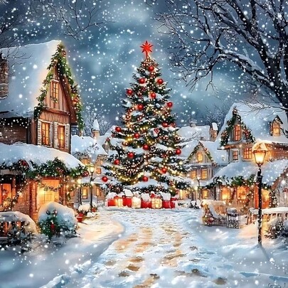 1pc [11.8*11.8in/15.7*15.7in] 5D Acrylic Diamond Painting Kit, Christmas Elements Christmas Tree Town Pattern, Suitable For Adult Beginners DIY Mosaic Diamond Art, Full Drill Handmade DIY Diamond Painting For Living Room, Bedroom, Office Wall Decor, Surprise Art Home Decor Gift For Family And Friends