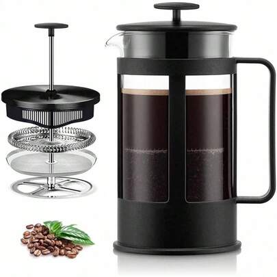 350 ML Cafetera de Prensa Francesa Pequeña, Cafeteras de émboloVidrio de Borosilicato Resistente al Calor, Prensa Francesa de Vidrio con Émbolo de Acero Inoxidable y Agarradera de Plástico