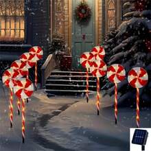 5-Piece Solar Christmas Path Lights, 8 Lighting Modes - Candy Lollipop Style With Red & White LEDs - Indoor/Outdoor Use For Lawn, Patio & Garden Christmas Decoration XMAS Decor Christmas Tree Gift Decor Thanksgiving Wedding Home Decor Home Decor Fall Decor Autumn Decor Birthday Decorations For Gifts Party Supplies Indoor Outdoor Garden Holiday Festival Decor Halloween Decor Wall Decor Halloween Ornaments