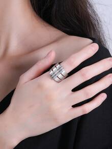 1 chiếc nhẫn thời trang bằng đồng Zirconia có họa tiết hoa văn dày dành cho cả nam và nữ, thích hợp làm quà tặng, dành cho phụ nữ, ngày lễ và đeo hàng ngày - 021327 - Xem 8