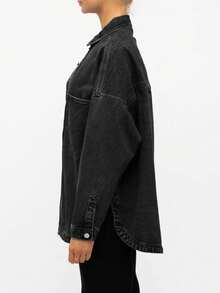 2026 Women Denim Shirts Oversized Long Sleeve Button Down Blouse Distresse Jean Jacket Spring Outfits - màu đen - Xem 4