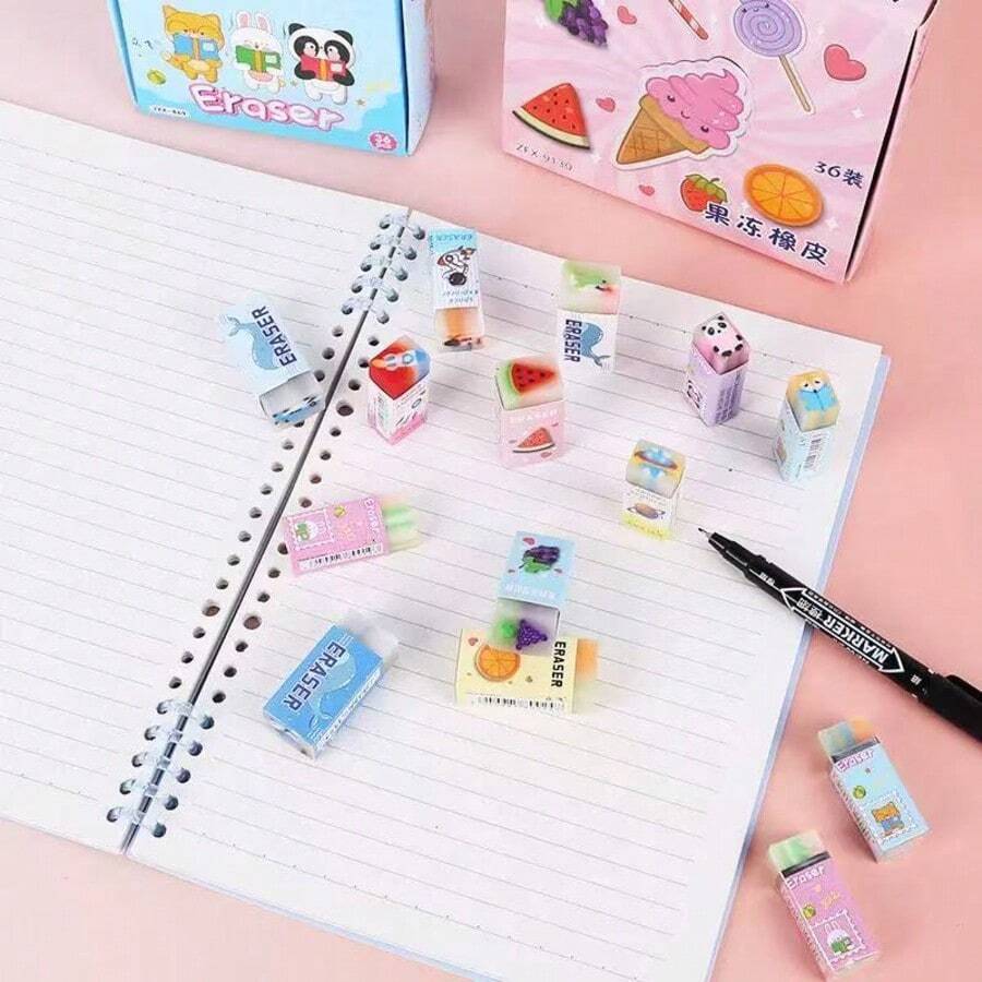 Gomas de borrar de goma con diseños de dibujos animados, creativas y lindas para estudiantes, gomas de borrar de bajo polvo, gomas de borrar en rebanadas para útiles escolares de primaria