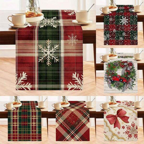 1pc Christmas Pattern Tablecloth/Table Runner, Fresh Style Dining Room Decor, Suitable For Living Room, Dining Room, Bedroom, Home Decoration, All Seasons, Holiday Party