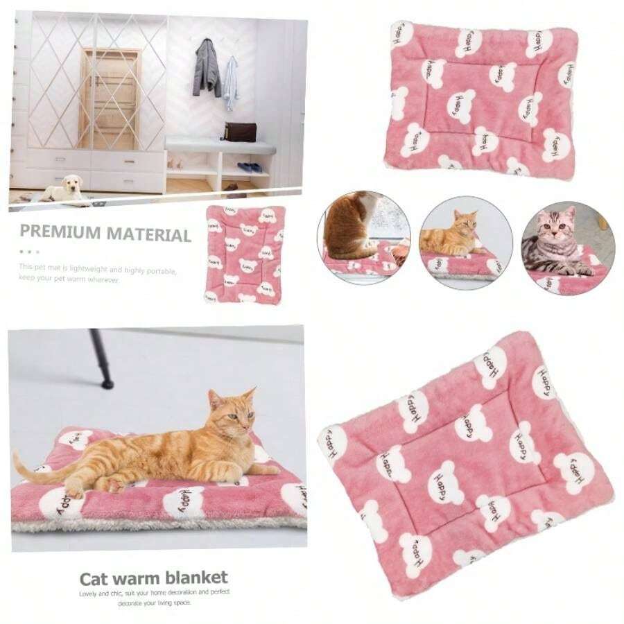 Cama para Mascotas Gruesa Doble Cara Caliente y Cojn para Perros y Gatos para Invierno Alfombrilla Engrosada para Descansar - Rosa - Ver 1