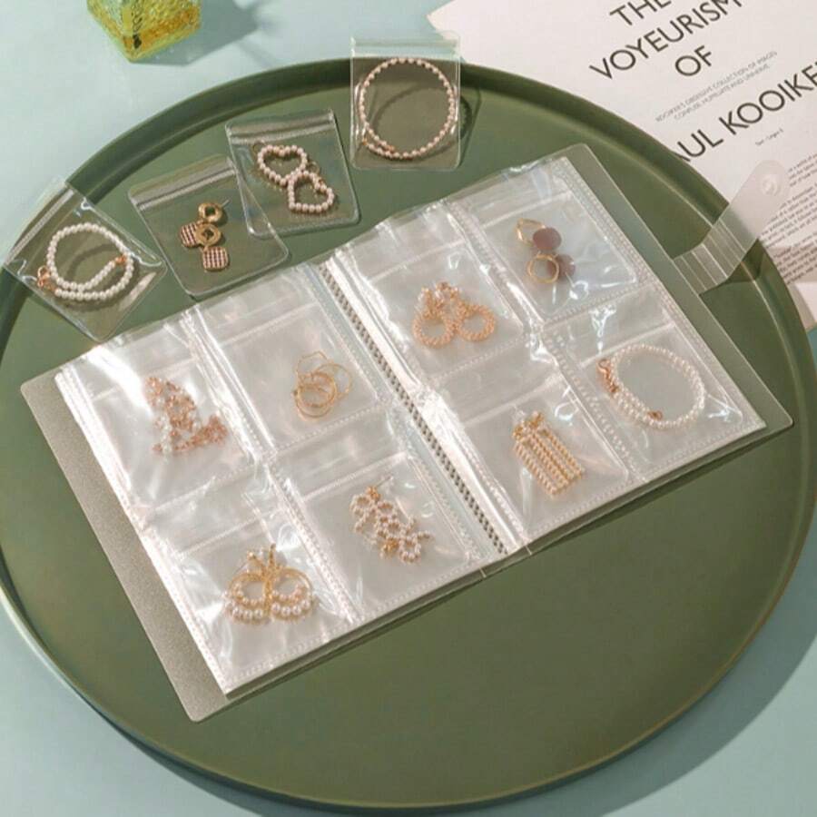 84/160 Grid Transparent Jewelry Storage Book Self Sealing Bag For Necklace Ring Photo Card Organizer - Trong sáng - Xem 1