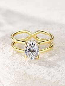 1pc 925 Sterling Silver Moissanite Diamond Ring, Suitable For Banquet, Party, Official Occasions, Festivals, Valentine's Day, Engagement, Wedding, Anniversary, Birthday Gift, Daily Wear