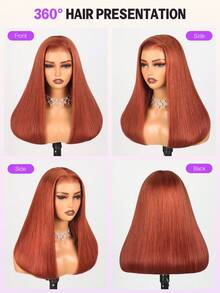 MEGALOOK 200% 密度姜棕色直发假发,6x5 双层蕾丝编织,100% 真人发丝,沙龙级奢华无胶假发,隐形结,预修剪蕾丝,自然发际线,透明蕾丝封口,配有耐用透气帽 - 薑黃色和橙色 - 查看 6