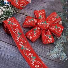 1 rouleau de ruban de Noël, ruban à bord métallique de 6,3 cm/5 yards, convient pour l'emballage de cadeaux de Noël, la décoration thématique des fêtes