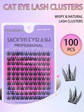 SACKVIS 100 pestañas postizas de perro segmentadas en racimos con 10 filas, de gran capacidad, con sensación de peluche realista y flojo, set triple de pestañas postizas para extensión de pestañas, que magnifican los ojos con un tallo negro ultra fino para el uso diario, portátiles, reutilizables y cómodas de usar sin irritación, racimos de pestañas, racimos de pestañas postizas, pestañas postizas individuales, pestañas, pestañas postizas Sackvis