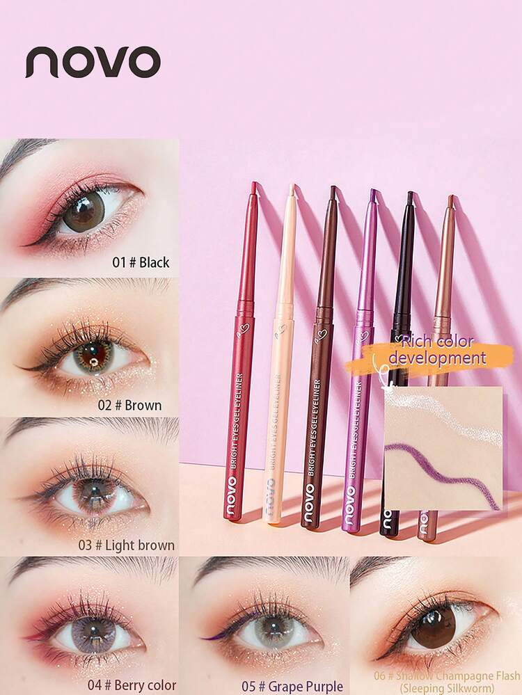 NOVO 防水、汗に強い、長持ちアイライナージェルペン、にじまない、羽のようにソフトなチップ、デイリー、新年、クリスマス、ハロウィンのメイクアップ、アウトドア、パーティーなどに適しています - 04# ベリーカラー - 見る 2