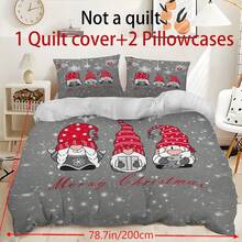 2/3pcs Christmas Gnome Cartoon Bed Comforter Set, Duvet Cover Bed Sheets Set -Bedding Set, With 1 Duvet Cover And 1-2 Pillowcases, King-Size Bedspread, Soft Skin-Friendly Polyester, Machine Washable, Dry Clean,Suitable For Room/Bedroom/Home Decoration.