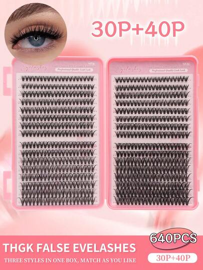 640 extensões de cílios individuais, curvatura D 30D + 40D, 8-16 mm, kit de extensões de cílios faça você mesmo para aparência natural, supergrosso, inteligente, supermacio, superleve, cílios postiços individuais segmentados e reutilizáveis, adequado para iniciantes, vida diária, casamento, encontro, festa, festival de música, Halloween, kit de extensões de cílios D Curl de grande capacidade