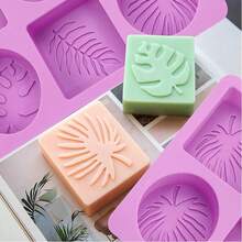 Square Oval 3D Leaf Shape Purple Silicone Soap Mold, Easy Release Handmade Soap Making Mould,Silicone Molds For Soap Candles,DIY Baking ,Candies - Purple - View 2