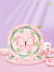 10pcs/20pcs/50pcs/80pcs Pink Butterfly Floral Party Supplies Spring Butterfly Flower Paper Plates Napkins Cups Tableware Set Party Packs For Birthday Wedding Garden Tea Party Bridal Babe Shower Decorations - Multicolor - View 6