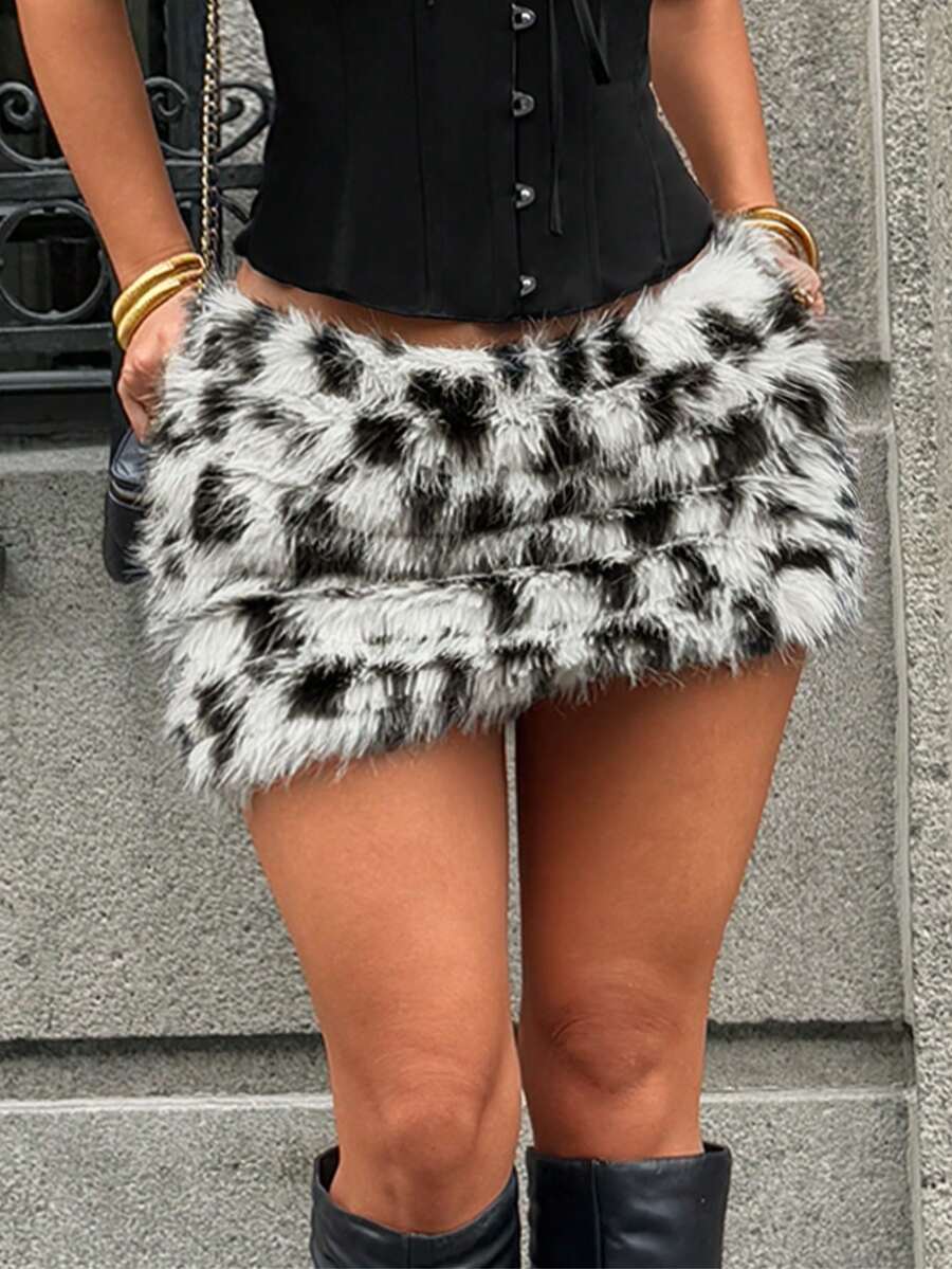 New Furry Patchwork Sexy Bodycon Mini Skirt - Multicolor - View 1