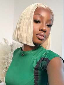 Platinum Blonde Straight Wig Human Hair 250 Density Bob Glueless Wigs Human Hair Pre Plucked With Baby Hair Put On And Go Brazilian Virgin Colored 13x4 HD Transparent Short Silky Straight Lace Front Wigs Human Natural Hairline - 米色 - 查看 7