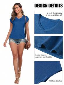 HOPLYNN 6 Pack Womens Cap Short Sleeve V-Neck T-Shirts Sport Casual Loose Workout Tank Tops - Nhiều màu 3 - Xem 3