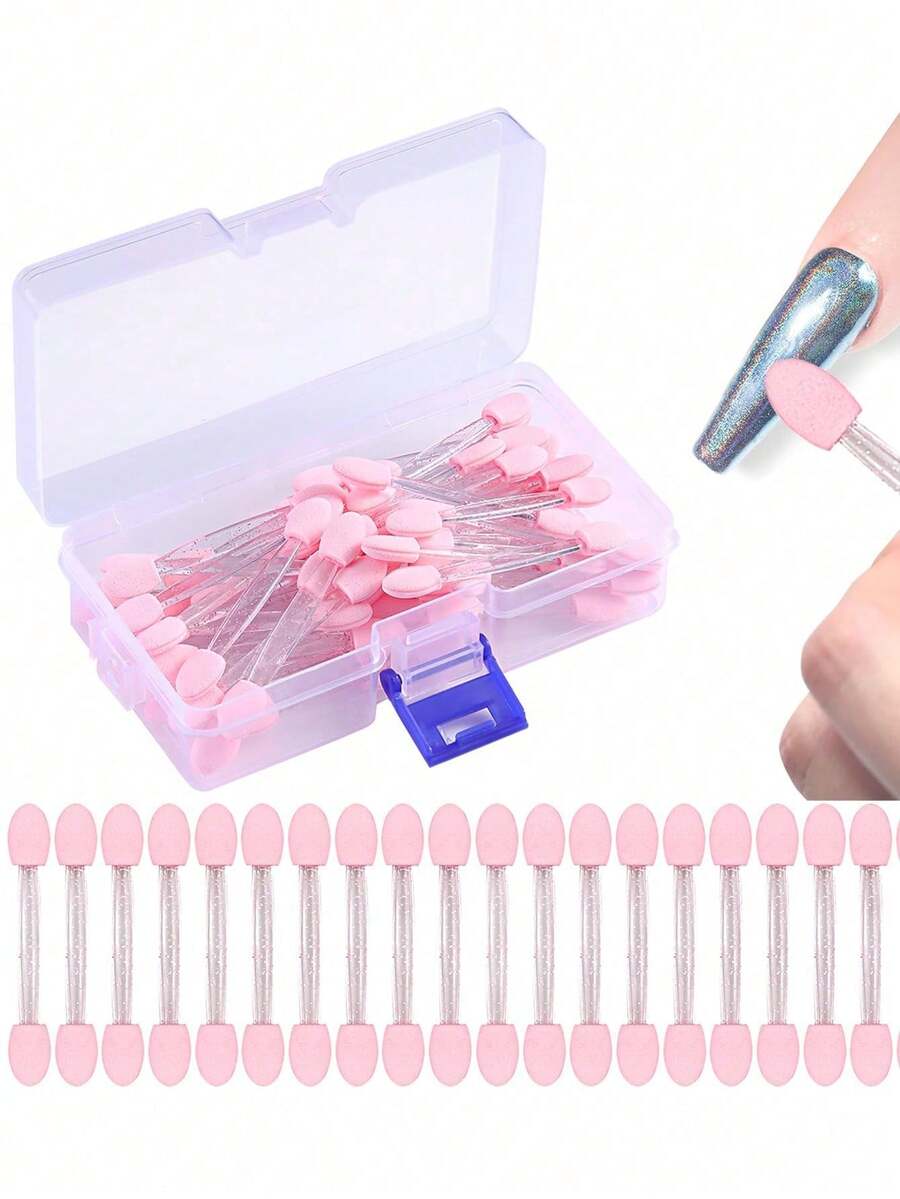 美甲塗抹器 100入/50入/5入裝 雙面眼影海綿塗抹器 化妝刷 美甲粉末塗抹器 附收納盒美甲刷 美甲沙龍用品 (50入裝-粉紅色) 眉刷 眼影刷 螺旋刷 螺旋刷 - 彩色 - 查看 1