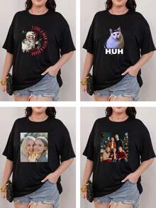 Customizable Women's Plus Size T-Shirt - Soft & Stretchy Casual Sport Tee With Personalized Photo Design, Round Neck, Short Sleeve, Machine Washable, Everyday Apparel Short Sleeve Top Machine Washable Shirt, Custom T Shirt