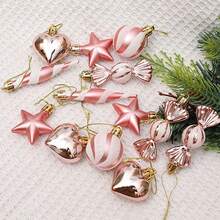 Set di decorazioni natalizie con palline a righe simili ai bastoncini di zucchero, cuori, stelle e decorazioni di varie forme - kit di decorazioni per albero di Natale in plastica lucida con ganci per appendere per Natale, Capodanno, feste del Ringraziamento (senza piume/neve), decorazioni natalizie, decorazioni per albero di Natale, decorazioni natalizie a forma di bastoncino di zucchero, palline di Natale, ornamenti per albero di Natale, decorazioni natalizie a forma di caramella, decorazioni per albero di Natale, decorazioni natalizie rosse, palline di Natale