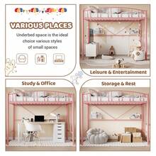 Meiyiu Loft Bed Twin Size With Ladder And High-Arched Guardrail, Sturdy Metal Slats, Space-Saving Design, Modern Decor Style, Easy Assembly, No Box Spring Needed, Sa-Fe For Kids/Adults - 粉色 - 查看 5