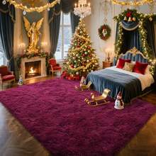WISH TREE 8x10 Area Rugs For Living Room, Fluffy Shaggy Rug Soft Carpets, Big Rugs For Bedroom Dorm Home Decor Aesthetic Halloween Christmas Decorations And Gifts - Rượu vang đỏ - Xem 3