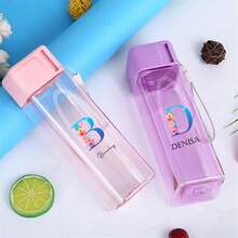 1pc Customized Cold Water Cup, Personalized Blue Letter Name Square Water Cup, Milk Tea Coffee Juice Cup, Portable Sports Water Bottle, Multi-Color PC Plastic Cup, Suitable For Men And Women, Outdoor Sports, Travel, Picnic, Birthday, Holiday Personalized Gift,Chic Design - Multicolor - View 4