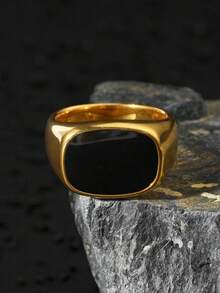 Men's Golden Yellow Stainless Steel Ring Drop Oil Process Simple Hip Hop Ring Retro Style Suitable For Everyday Holiday Gifts - Yellow Gold - View 7