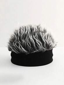 1pc Men's Personalized Knit Beanie Hat With Fake Hair, Fashionable Brimless Cap, Men's Party Cosplay Accessory