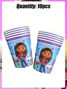 Gabby's Dollhouse Gabby's 一次性餐具，9/7 英寸纸盘，9 盎司纸杯，卡通可爱图案印花餐巾纸，适用于婚礼、生日、烧烤、野餐、家庭聚会、露营、节日派对、户外活动和日常使用。 - 彩色 - 查看 8