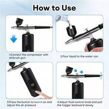 带空气压缩机的 LCD 喷枪套件，带软管的 3 档压力无绳喷枪机，38PSI 便携式喷枪，适用于绘画艺术、理发、模型、蛋糕 - 圓弧數顯黑+刷滴管 - 查看 5