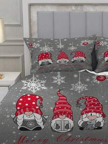 2/3pcs Christmas Gnome Cartoon Bed Comforter Set, Duvet Cover Bed Sheets Set -Bedding Set, With 1 Duvet Cover And 1-2 Pillowcases, King-Size Bedspread, Soft Skin-Friendly Polyester, Machine Washable, Dry Clean,Suitable For Room/Bedroom/Home Decoration.