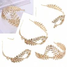 Leaf Headband Roman Goddess Crown Hair Band Boho Bridal Christmas Hair Hoop Women Girls Wedding Hairband Party Decoration Headdress Cosplay Costume Headwear Handmade Headpiece Hair Accessories Golden - GoldenTonewithBranch - 查看 1