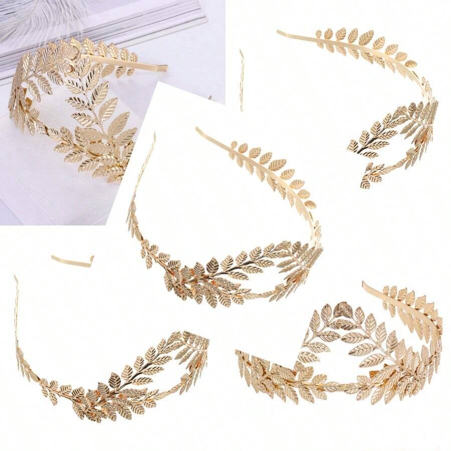 Leaf Headband Roman Goddess Crown Hair Band Boho Bridal Christmas Hair Hoop Women Girls Wedding Hairband Party Decoration Headdress Cosplay Costume Headwear Handmade Headpiece Hair Accessories Golden - GoldenTonewithBranch - 查看 1