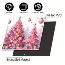 1 Stück Weihnachtsdekoration, niedlicher rosa Weihnachtsbaum & Geschenkbox 2D Flachdruck magnetischer Geschirrspüler Türaufkleber - wasserfest, leicht zu reinigen, wiederverwendbar, geeignet für Geschirrspüler, Kühlschrank, Waschmaschine, Trockner Dekoration, ohne Kleber, Küchendekoration Accessoire, passt in die meisten Geschirrspüler, Heimdekoration